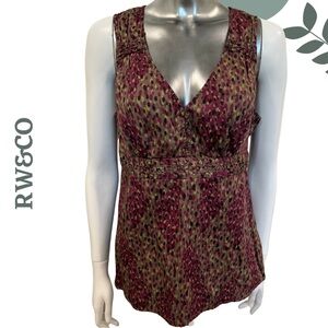 RW&CO Women’s Cotton Top with Empire Waist | Plum Olive Green | Size Large